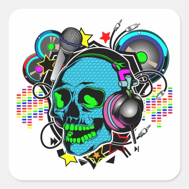 Skull DJ Square Sticker (Front)