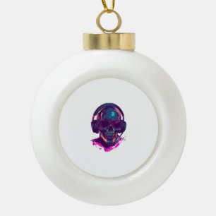 Skull DJ Vibes Ceramic Ball Christmas Ornament