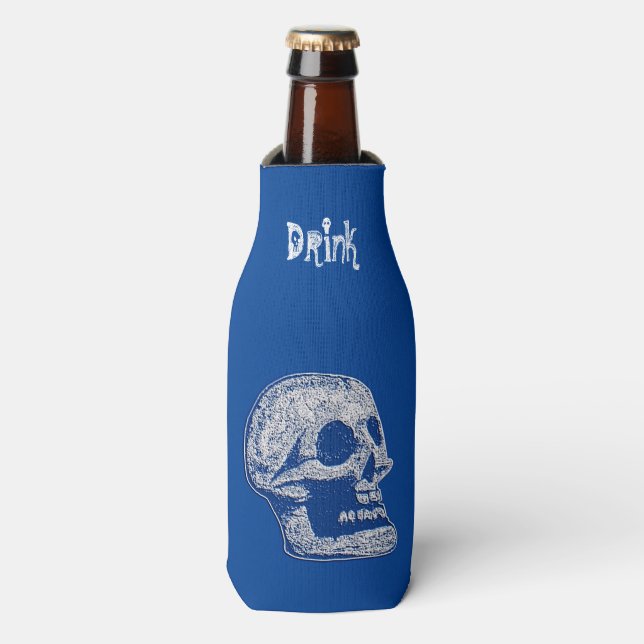 Skull - Drink-White/Blue Bottle Cooler (Bottle Front)