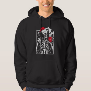 Skull Drinking Coffee Funny Christmas Matching Fam Hoodie