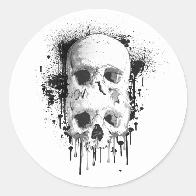 Skull Drip Black Ink Graphic Party Classic Round Sticker (Front)