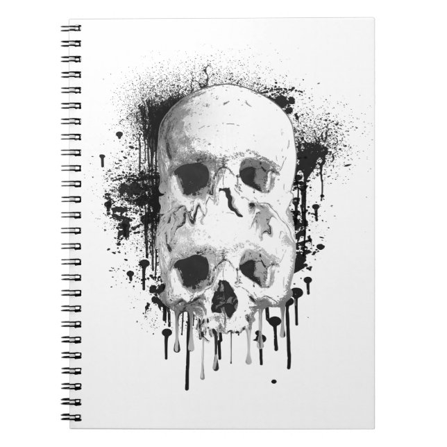 Skull Drip Black Ink Splatter Graphic Notebook (Front)