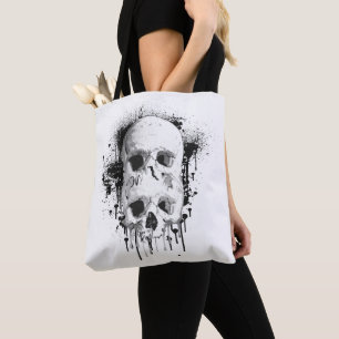 Skull Drip Black Ink Splatter Graphic Tote Bag