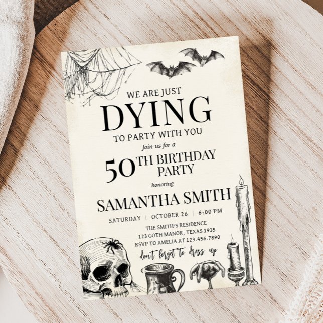 Skull Dying to Party Halloween Birthday Party Invitation (Skull Dying to Party Gothic Halloween Birthday Party Invitation)