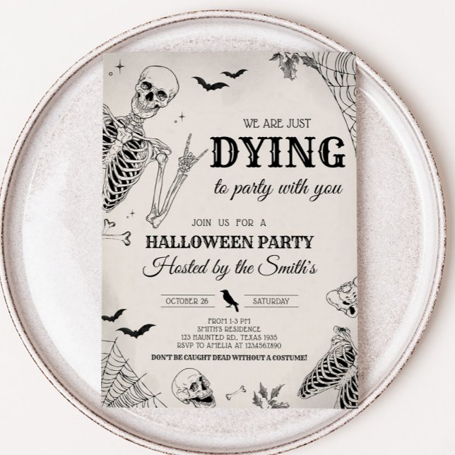 Skull Dying to Party Halloween Party Invitation (Dying to Party Skull Halloween Party Invitation)