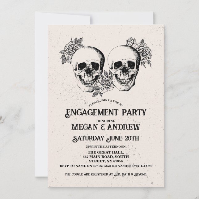 Skull Engagement Party Gothic Halloween Invite (Front)