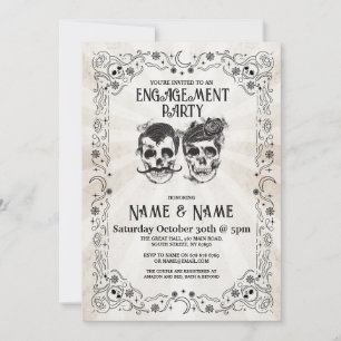 Skull Engagement Party Halloween Gothic Invite