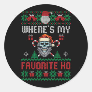Skull Evil Santa Where's My Favourite Ho Funny Ugl Classic Round Sticker