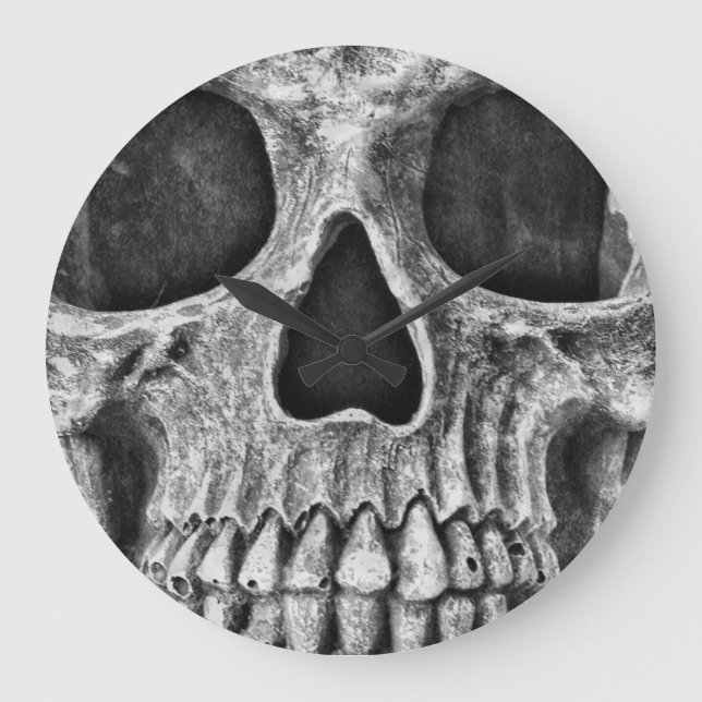 Skull Face Close Up Gothic Black And White Design Large Clock (Front)
