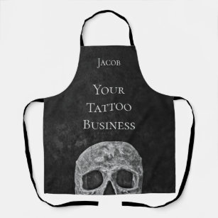 Skull Face Gothic Black And White Tattoo Shop Apron