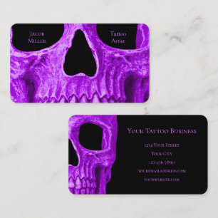 Skull Face Gothic Neon Purple Black Tattoo Shop Calling Card