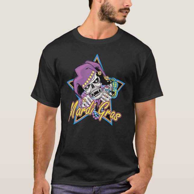 Skull Face Mardi Gras Noal Jester Hat Masquerade E T-Shirt (Front)