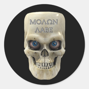 Skull Face Molon Labe Classic Round Sticker