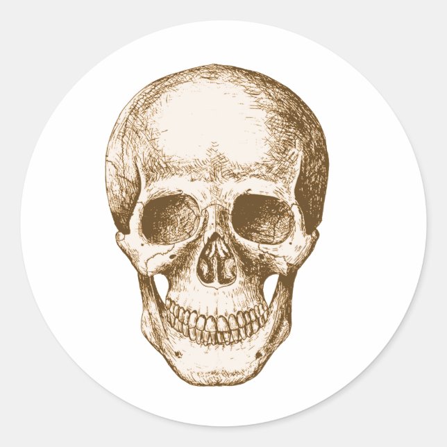 Skull Face Sepia Classic Round Sticker (Front)