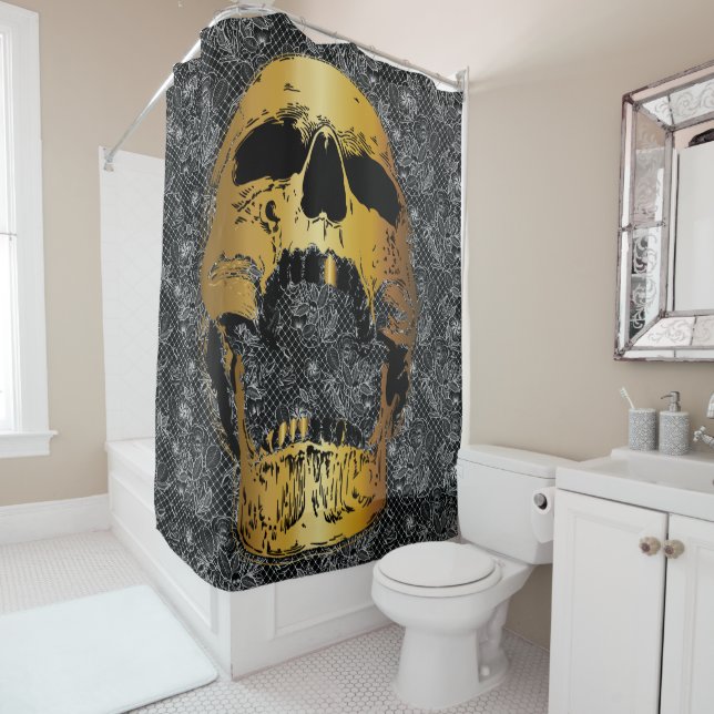 Skull Face Shower Curtain - Gold Skull (In Situ)