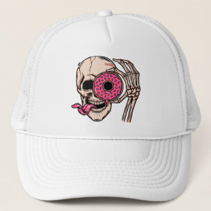 Skull Face With Doughnut dark humour sweet and so Trucker Hat