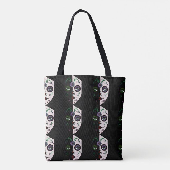 Skull Face Woman Mask Purse Tote Bag (Back)