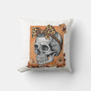 Skull Fall Bow Halloween Cushion
