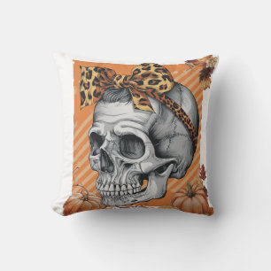 Skull Fall Bow Halloween Cushion