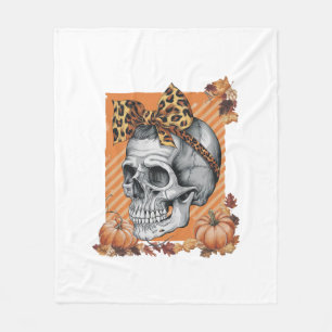 Skull Fall Bow Halloween Fleece Blanket