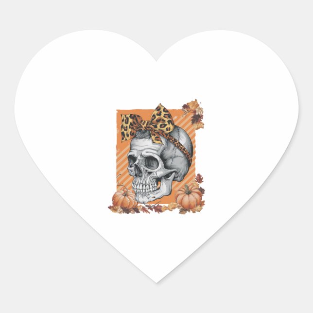 Skull Fall Bow Halloween Heart Sticker (Front)