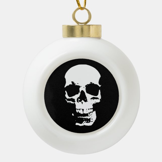 Skull Fantasy Art Rock Punk Heavy Metal Ceramic Ball Christmas Ornament (Front)