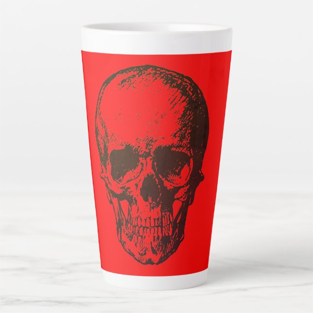 Skull Fantasy Pop Art Rock Punk Heavy Metal Red Latte Mug (Front)