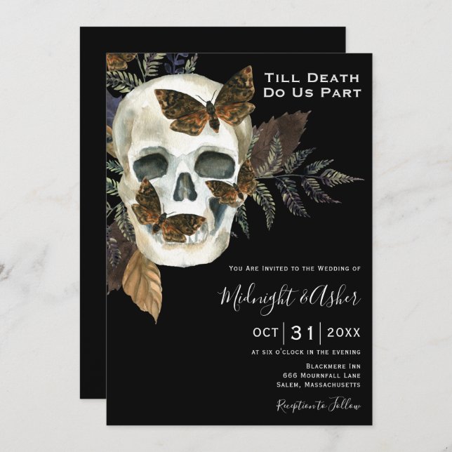 Skull Ferns Till Death Do Us Part Wedding Invitation (Front/Back)