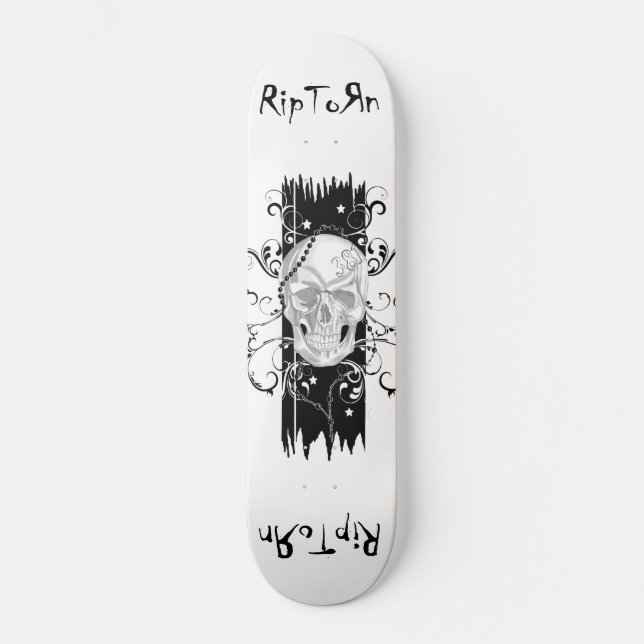 Skull & Filigree Black and white Skateboard Deck (Front)