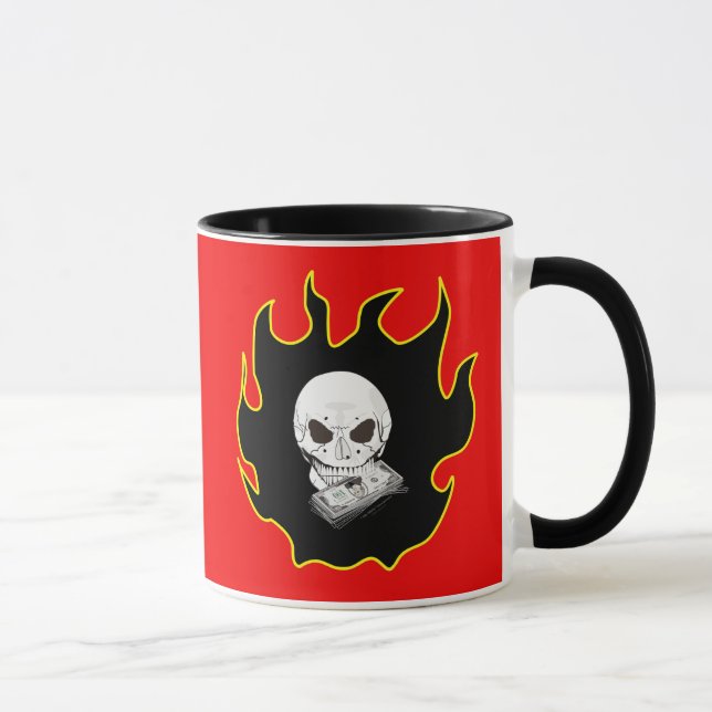 Skull Fire Money Death Red Black Yellow Biker  Mug (Right)