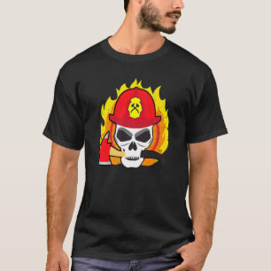 Skull Fireman Axe Firefighter Fire T-Shirt
