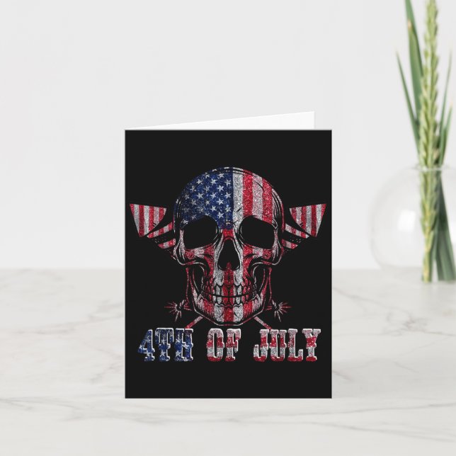 Skull Fireworks Independence Day American Flag 4th Card (Front)