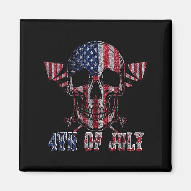 Skull Fireworks Independence Day American Flag 4th Magnet (Front)