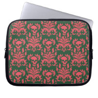 Skull Flame Damask in clashing pink on dark green
