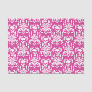 Skull Flame Damask in crisp white on hot pink Tissue Paper