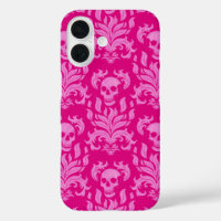 Skull Flame Damask in glitter-effect pink on pink