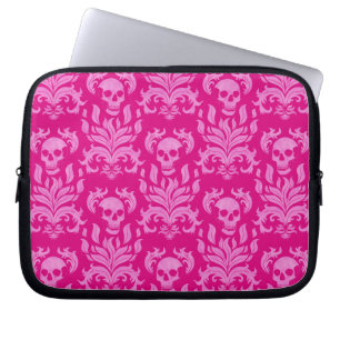 Skull Flame Damask in glitter-effect pink on pink Laptop Sleeve