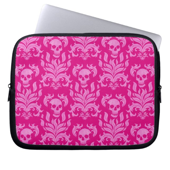 Skull Flame Damask in glitter-effect pink on pink Laptop Sleeve (Front)