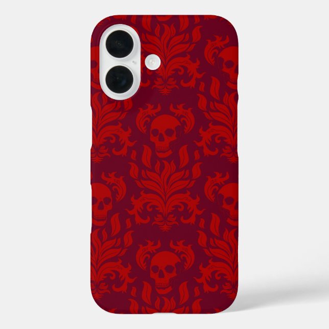 Skull Flame Damask in moody red on red Case-Mate iPhone Case (Back)