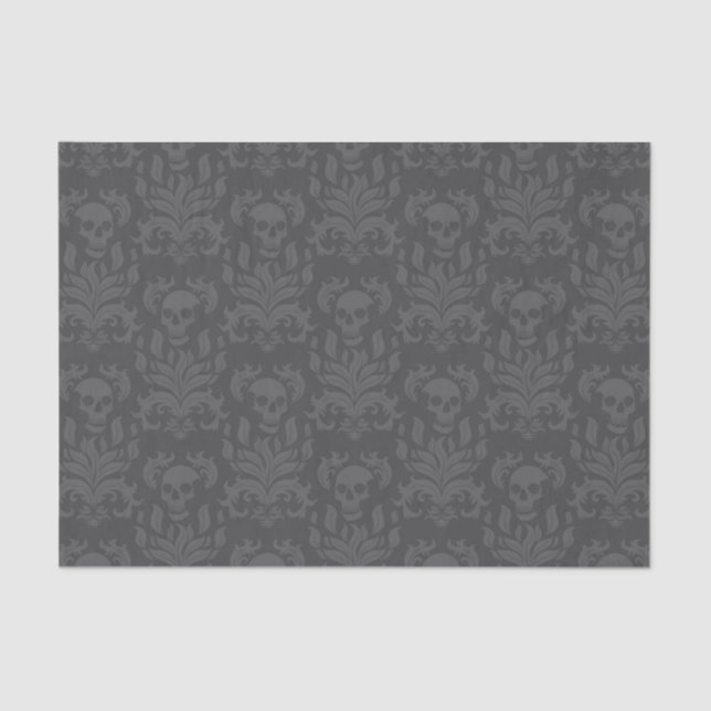 Skull Flame Damask in moody shades of grey Tissue Paper (Front)