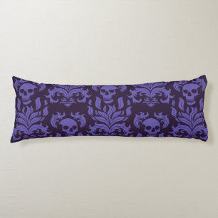 Skull Flame Damask in moody shades of purple Body Cushion