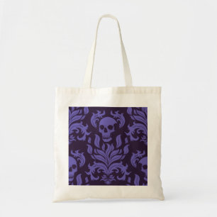 Skull Flame Damask in moody shades of purple Tote Bag