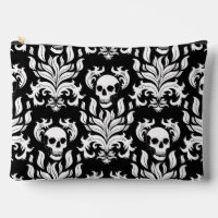 Skull Flame Damask in stark white on black