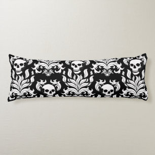 Skull Flame Damask in stark white on black Body Cushion