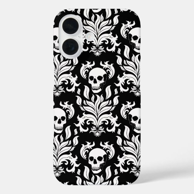 Skull Flame Damask in stark white on black Case-Mate iPhone Case (Back)