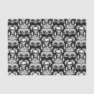 Skull Flame Damask in stark white on black Tissue Paper