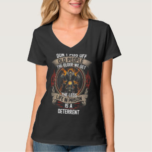Skull Flame Rider Motorcycle Old Biker Quote Sayin T-Shirt
