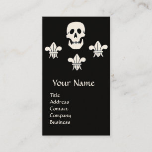 SKULL,FLEUR DE LISE  ANTIQUE PIRATES TREASURE MAPS BUSINESS CARD