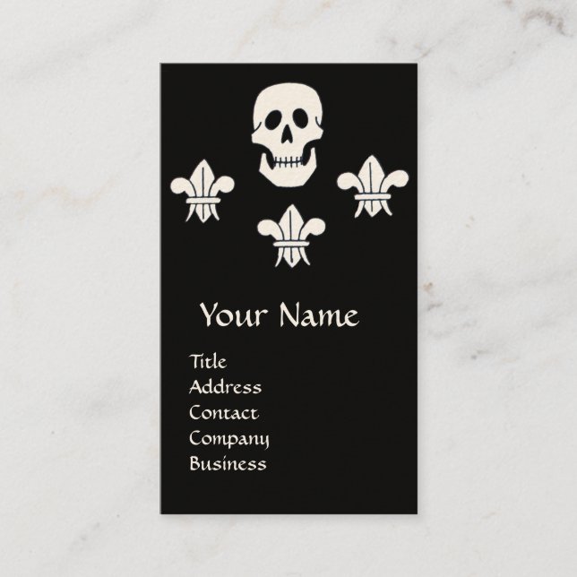 SKULL,FLEUR DE LISE  ANTIQUE PIRATES TREASURE MAPS BUSINESS CARD (Front)