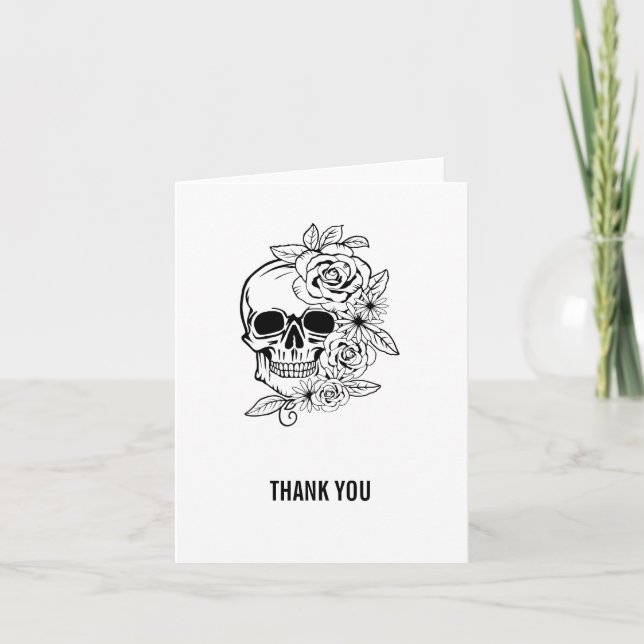Skull Floral Art Thank You Card (Front)